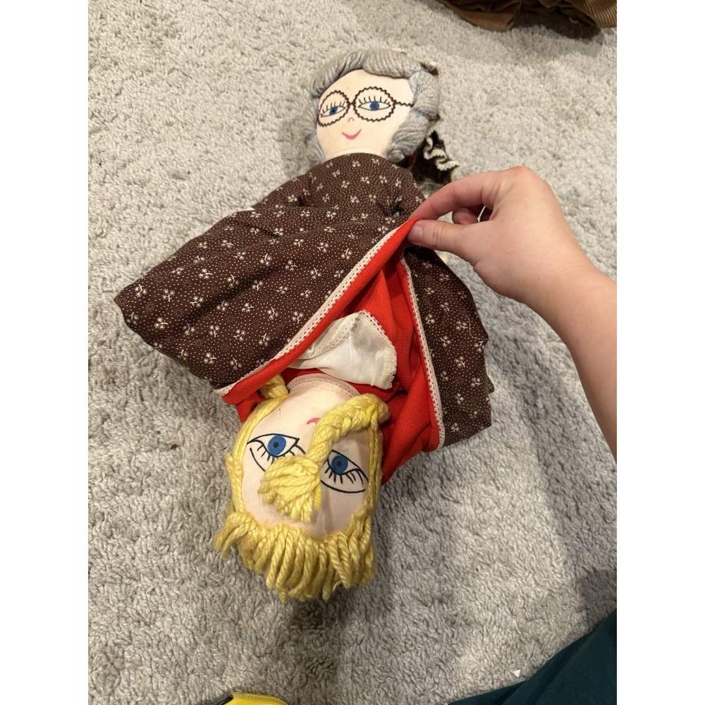 Vintage Topsy Turvy‎ Little Red Riding Hood Wolf Grandma Flip Reverse Rag Doll